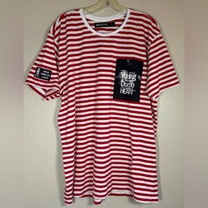 Black Keys Mens 2XL‎ Red White Striped Tupac Graphic T-Shirt Smile Now Cry 0357